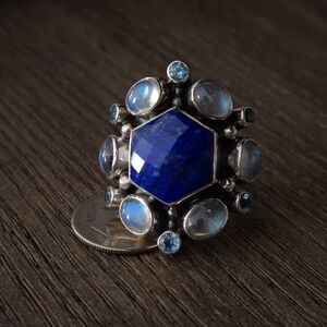 Nicky Butler 925 Sterling Silver Lapis Designer Ring Moonstone NB Topaz Size 12